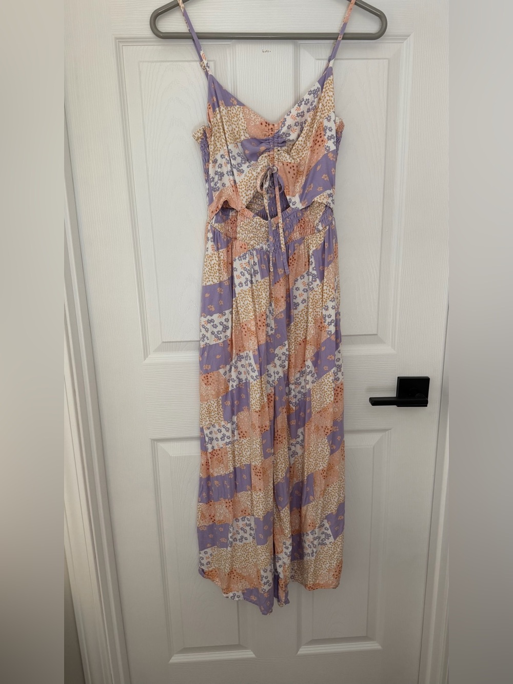 Arizona Juniors Floral Patchwork Jumpsuit in Lavender and Peach